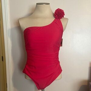 Shade & Shore Pink One Shoulder Swimsuit with Cutout Detail Size Large